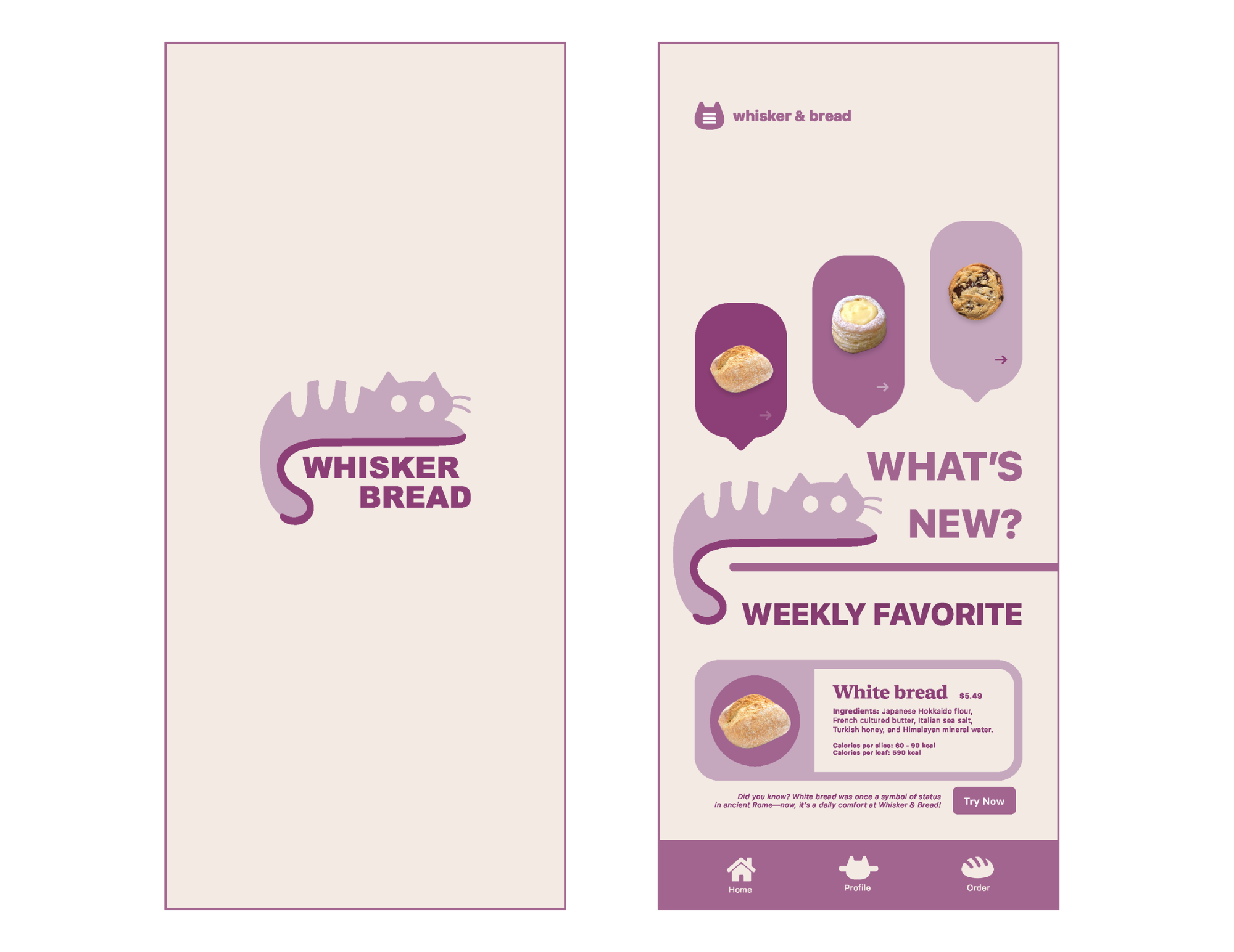 Whisker and Bread low fidelity wireframes